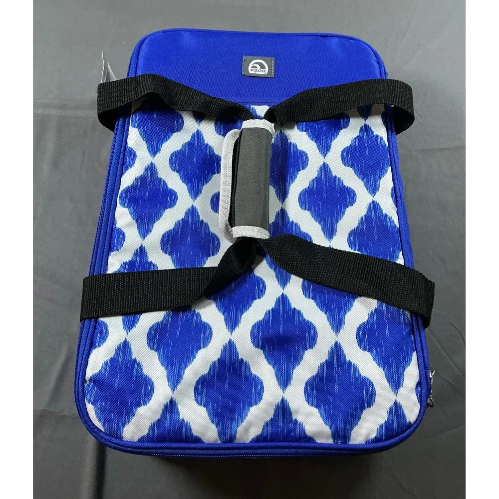 Igloo 9x13 Large‎ Meal Carrier Insulated Cooler Bag Blue White Ikat Quatrefoil